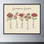 Poster Grand-mère's Flower Garden 5 petits Nom Floral<br><div class="desc">Cette Fleur de Jardin de Grand-mère et Nom de Grand-Enfants est un mélange délicieux de charme vintage et de chaleur personnalisée. C'est l'addition parfaite au paradis de n'importe quelle grand-mère, apportant la beauté d'un jardin botanique directement dans sa maison. Doté d'une magnifique illustration de fleurs vintages qui saisit l'essence du...</div>