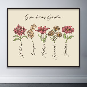 Poster Grand-mère's Flower Garden 5 petits Nom Floral
