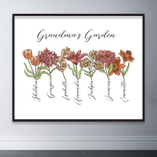 Poster Grand-mère's Flower Garden 7 petits Nom Floral