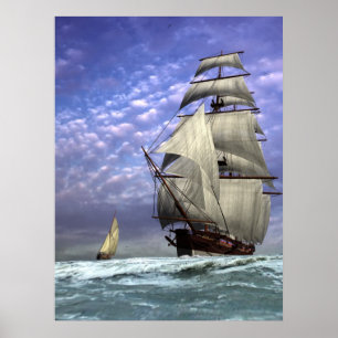 Poster Grand navire et Ketch