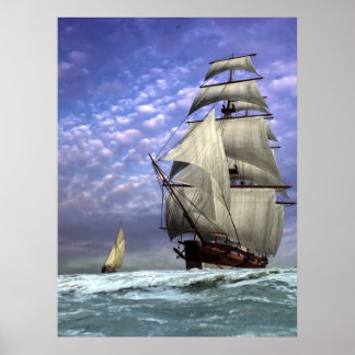 Poster Grand navire et Ketch
