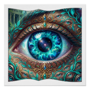 Poster Grand Œil Bleu Électrique Dans Une Scène Fantastiq
