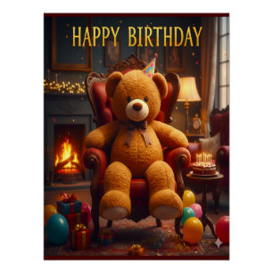 POSTER GRAND OURS EN PELUCHE JOYEUX ANNIVERSAIRE