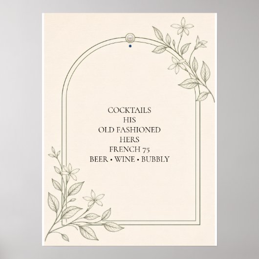 Poster Grand panneau de menu de bar de mariage botanique (Devant)