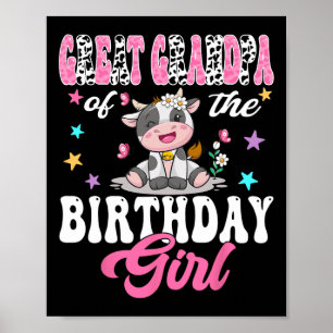 Poster Grand-Père De L'Anniversaire Fille Cute Cow 1st Bi