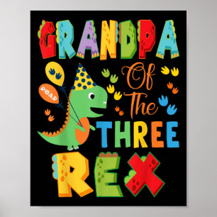 Poster Grand-Père Des Trois Rex 3e Anniversaire Dinosaur