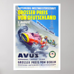 Poster Grand Prix Avus de course vintage 1957