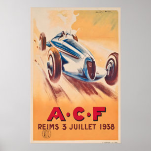 Poster Grand Prix de France Reims-Gueux 1938 Compétition 