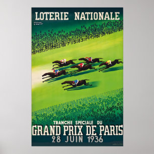 Poster Grand Prix de Paris 28 juin 1936 Loterie Nationale