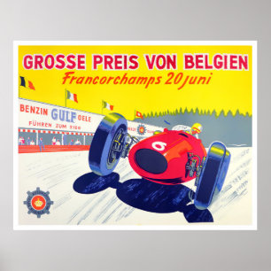 Poster Grand Prix Spa de course vintage 1956