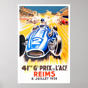 Poster Grand Prix vintage de Reims 1954