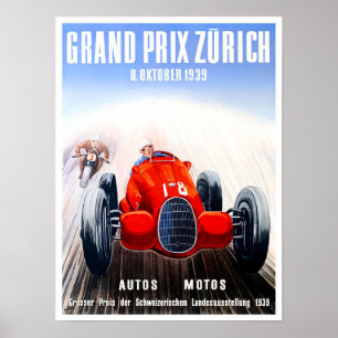 Poster Grand Prix vintage de Zurich 1939