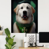 Poster Grand Pyrenees en tenue de la Saint-Patrick (Bureau à domicile)