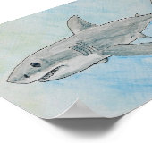 Poster Grand Requin Blanc Aquarelle (Coin)