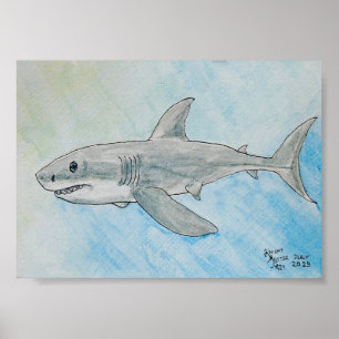 Poster Grand Requin Blanc Aquarelle