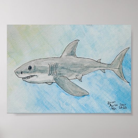 Poster Grand Requin Blanc Aquarelle (Devant)