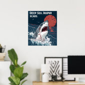 Poster Grand requin blanc Deep Sea Deeper Scars (Bureau à domicile)