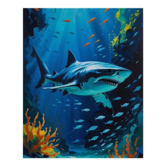 Poster Grand requin blanc Peinture océanique Vibrant Phot (Devant)