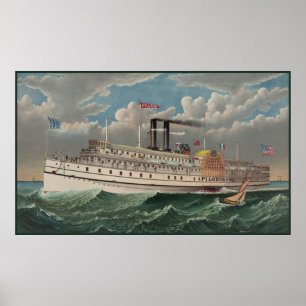 Poster Grand Steamboat Pilgrim Mondial Plus Grand Bateau