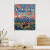 Poster Grand Teton National Park Mountains Bison Wyoming (Cuisine)