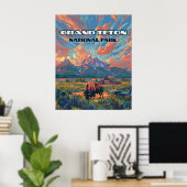 Poster Grand Teton National Park Mountains Bison Wyoming (Bureau à domicile)
