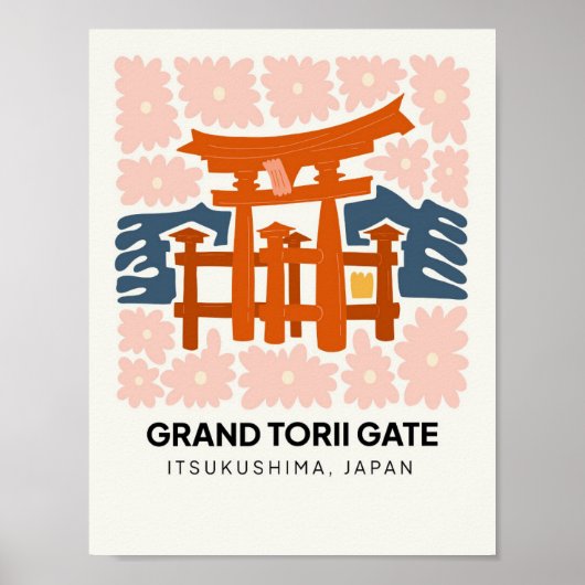 Poster Grand Torii Gate Itsukushima Japon Voyage floral (Devant)