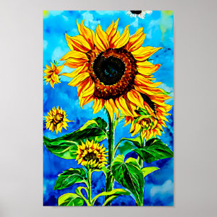 Poster Grand tournesols aquarelle nature
