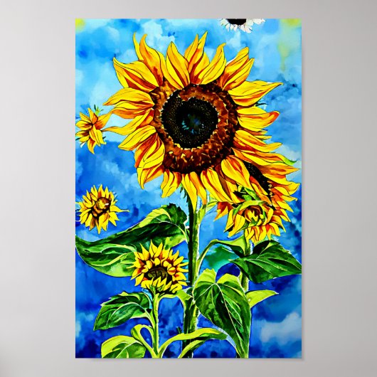 Poster Grand tournesols aquarelle nature (Devant)