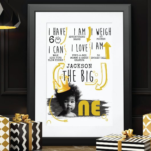 Poster GRAND UN graphique de jalons Noir Blanc Jaune