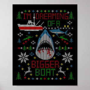 Poster Grand White Shark Fishing Ugly Christmas Sweater P