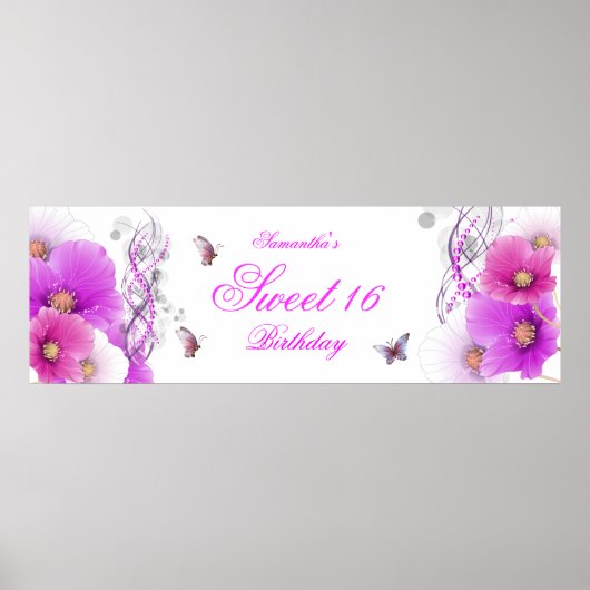 Poster grande bannière Anniversaire Plutôt rose Floral Bl (Devant)