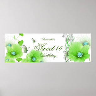 Poster grande bannière Anniversaire Plutôt Vert Floral Bl
