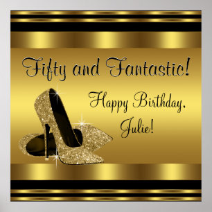 Poster Grande bannière d'anniversaire en or à talon haut