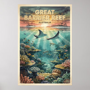 Poster Grande Barrière de Corail Australie Voyage Vintage