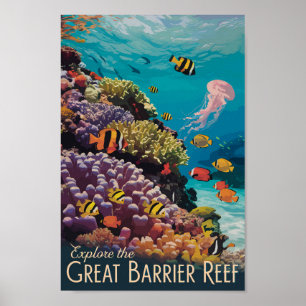 Poster Grande Barrière de Corail Queensland Voyage Art Ré