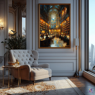 Poster Grande Bibliothèque Intérieur de style impressionn
