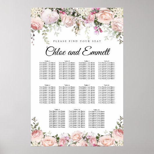 Poster Grande carte de sièges Mariages à 11 tables en fle (Devant)