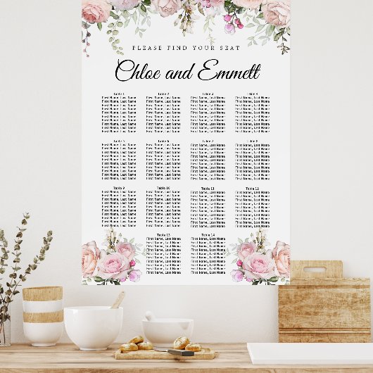 Poster Grande carte de sièges Mariages à 14 tables en fle (Cuisine)