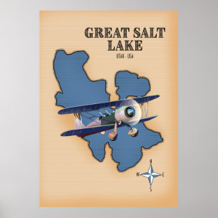 Poster Grande carte de style vintage du lac Salé Utah