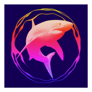 Poster Grande conception graphique de requins blancs