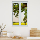 Poster Grande fenêtre d'arbre de chêne avec l'illusion de (Cuisine)