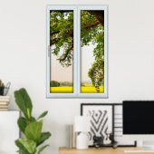 Poster Grande fenêtre d'arbre de chêne avec l'illusion de (Bureau à domicile)
