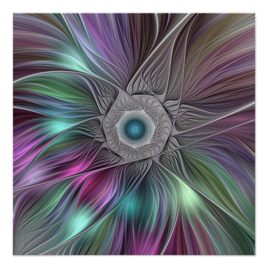 Poster Grande Fleur colorée Abstraite Trippy Fractal Art (Devant)
