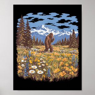 Poster grande fleur de marguerite de Bigfoot forêt vintag