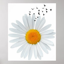 Grande Fleur marguerrière avec des oiseaux volants