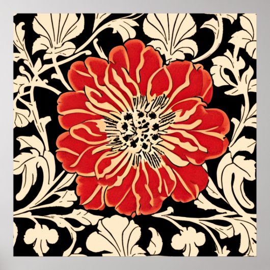 Poster Grande Fleur Rouge Art Nouveau (Devant)
