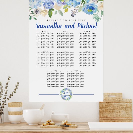 Poster Grande Hydrangée Bleue 8 tables (Cuisine)