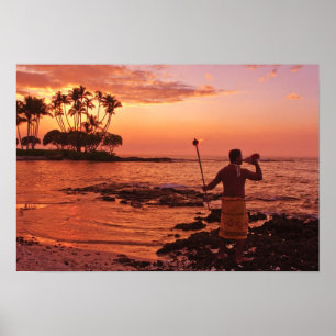 Poster Grande île, Hawaï. Coucher du soleil, Big Island