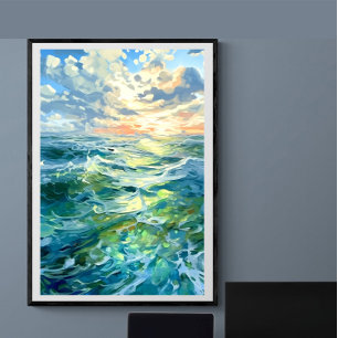 Poster Grande mer au coucher du soleil Ai
