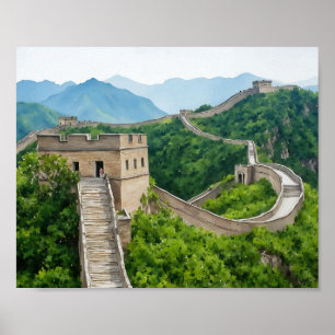 Poster Grande Muraille de Chine aquarelle Art Imprimer